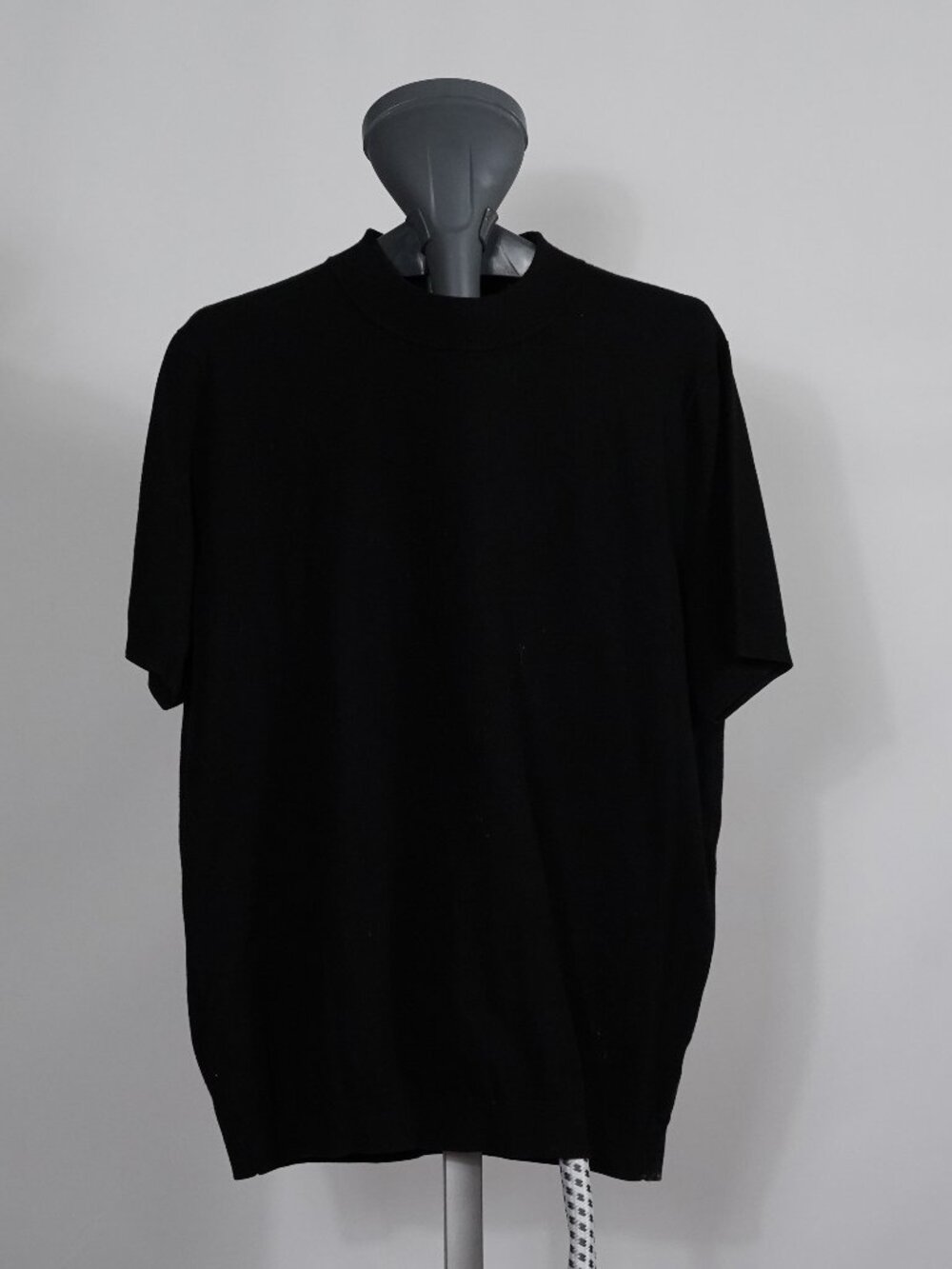 Open Edit Men's Black Fine Knit Mock Neck Short Sleeve Sweater XL